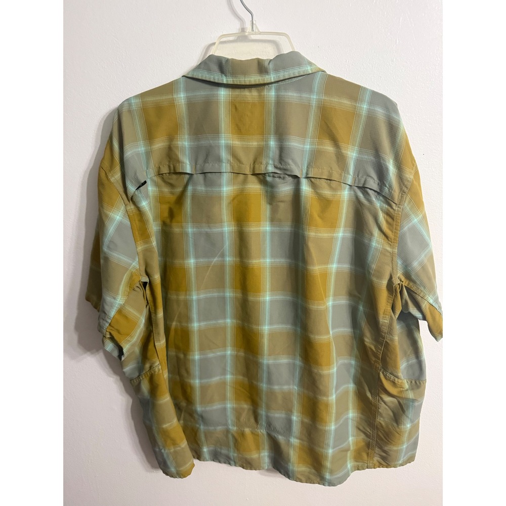 REI Co-op Mens XXL Plaid Ripstop Hiking Shirt Short Sleeve Vented Back Yellow - Picture 2 of 4